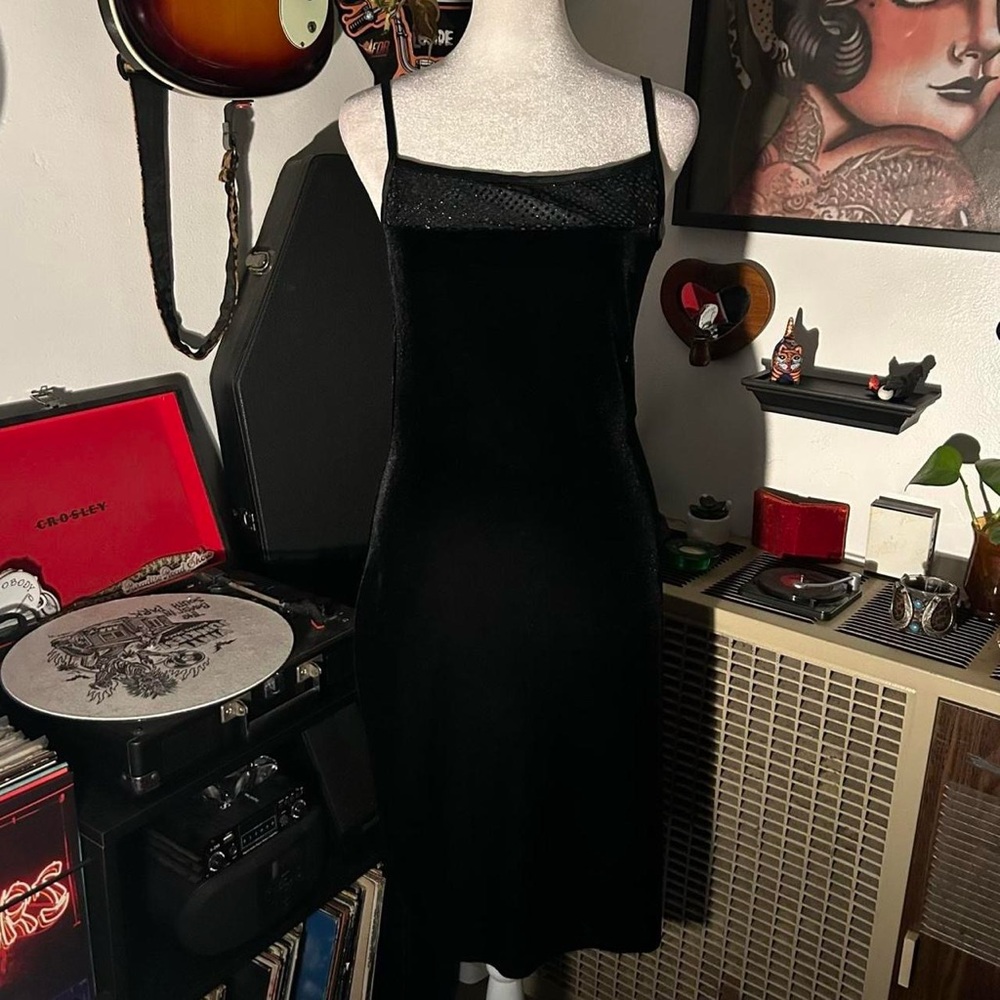 Vintage Velvet Velour Bodycon Dress with Sequence chest + back.